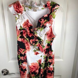 Sleeveless Floral Ruffle Neck Dress - Jonathan Martin - Size 12 - Wrap Front